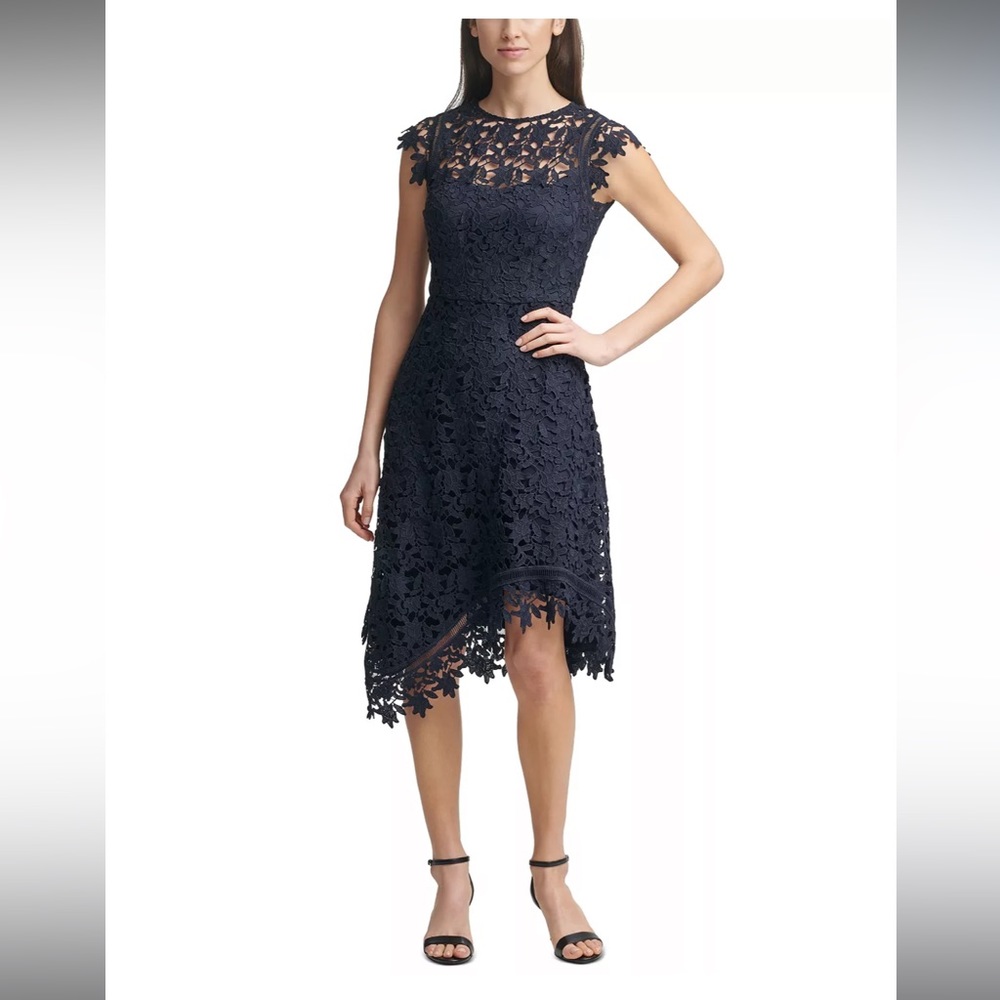 Eliza J Lace Asymmetrical-Hem Dress